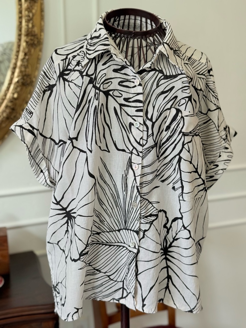 Rachel Zoe White Button-Front Floral Print Blouse